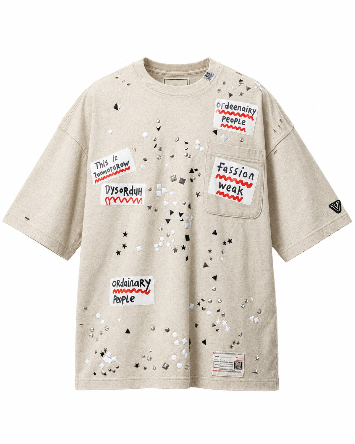 Maison Mihara Yasuhiro Sticker T-Shirt in Beige