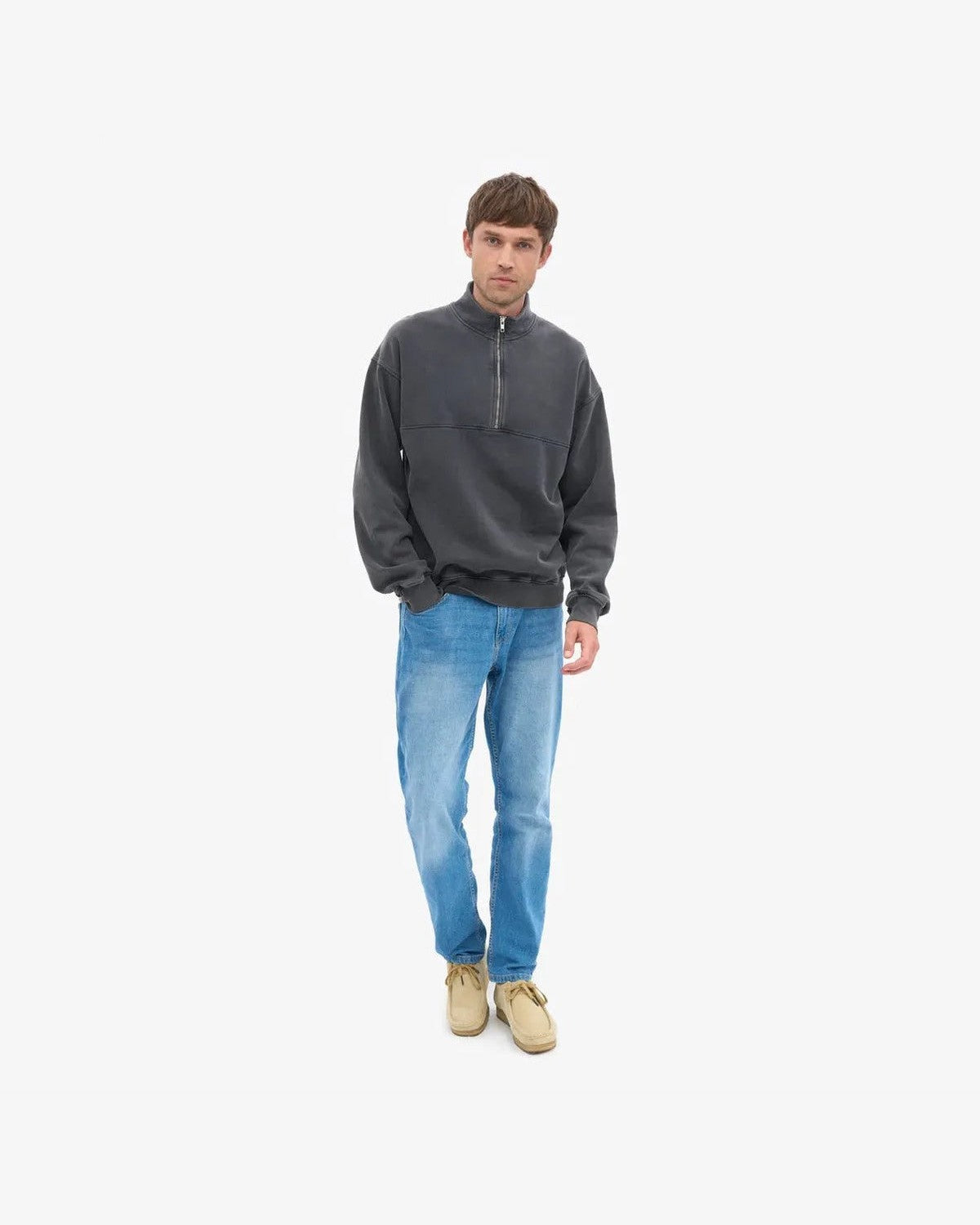 Colorful Standard Organic Quarter Zip in Faded Black