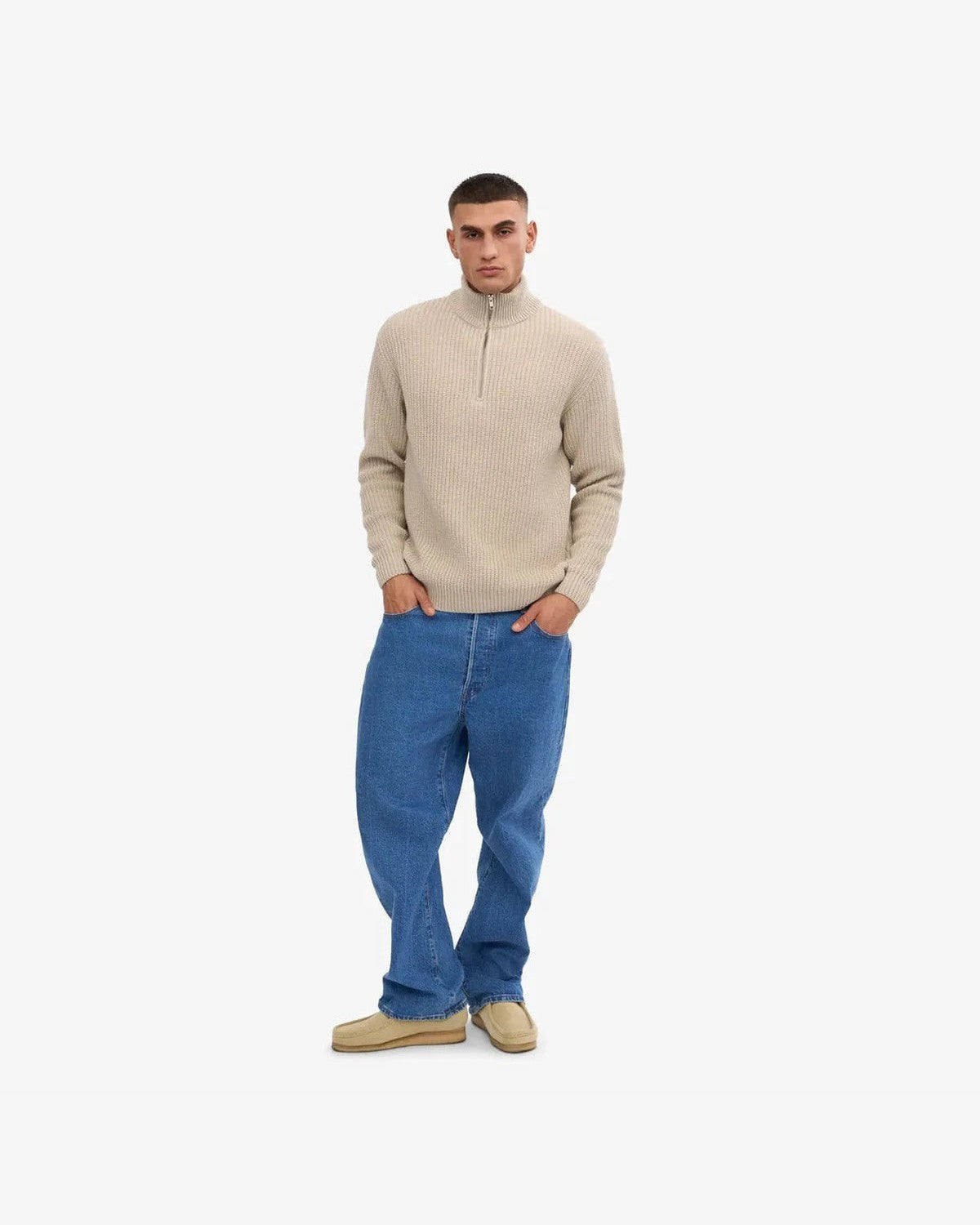 Colorful Standard Merino Quarter Zip in Ivory White