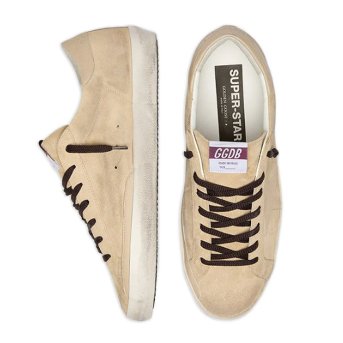 Golden Goose Super-Star Suede Sneakers in Beige with a Metal Lettering