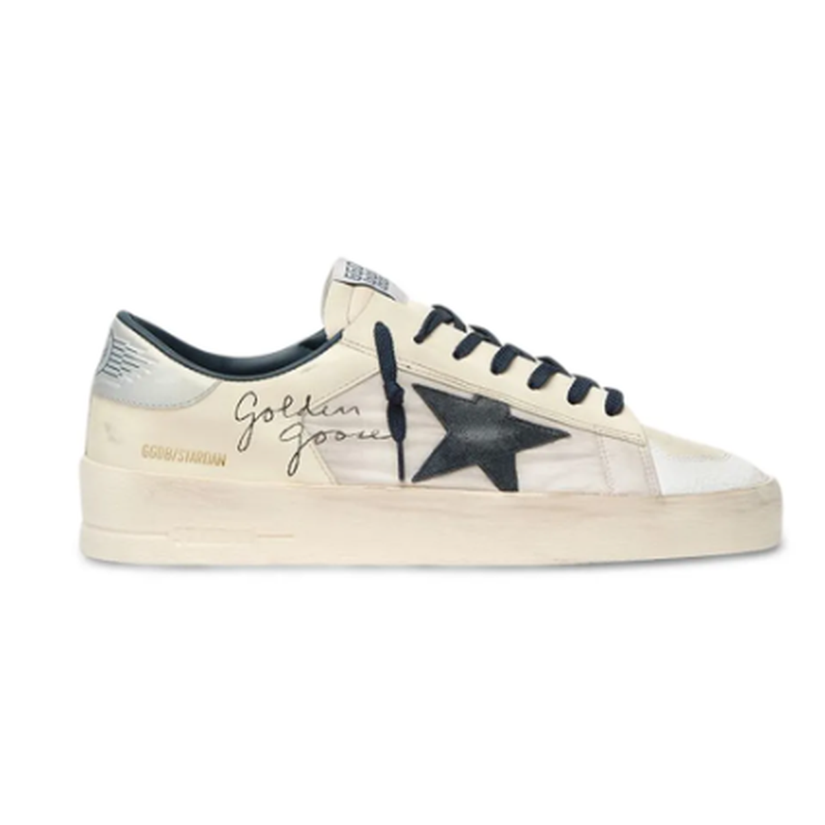 Golden Goose Stardan Nylon and Leather Sneakers in Cream/Blue