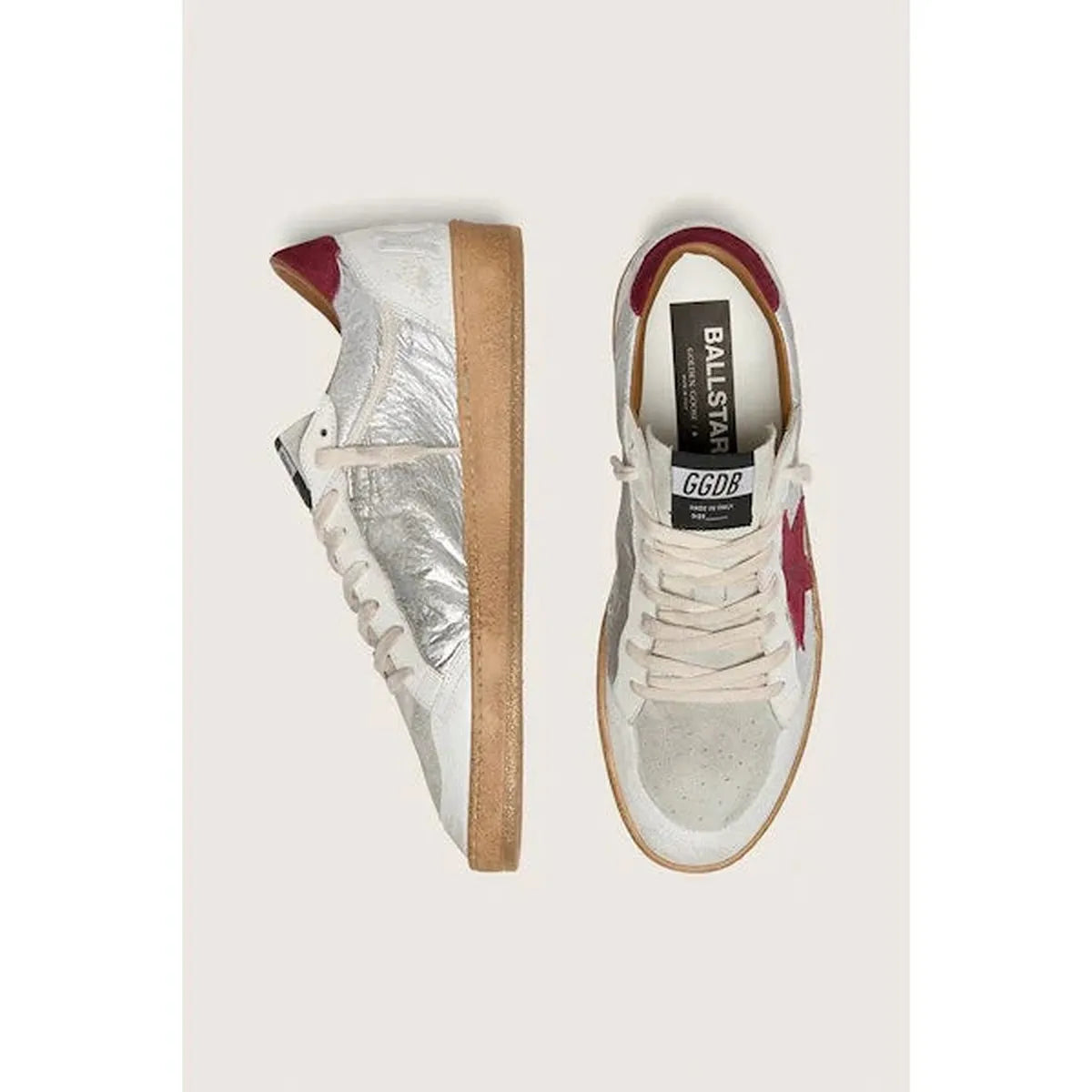 Golden Goose Silver/Grey/White/Red Ballstar Sneakers