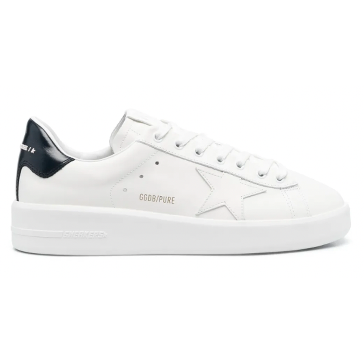 Golden Goose Purestar Leather Sneakers in White and Blue Navy with a Star Shiny Leather Heel