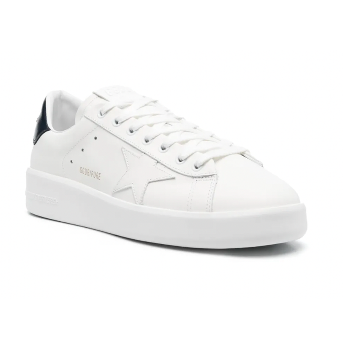 Golden Goose Purestar Leather Sneakers in White and Blue Navy with a Star Shiny Leather Heel