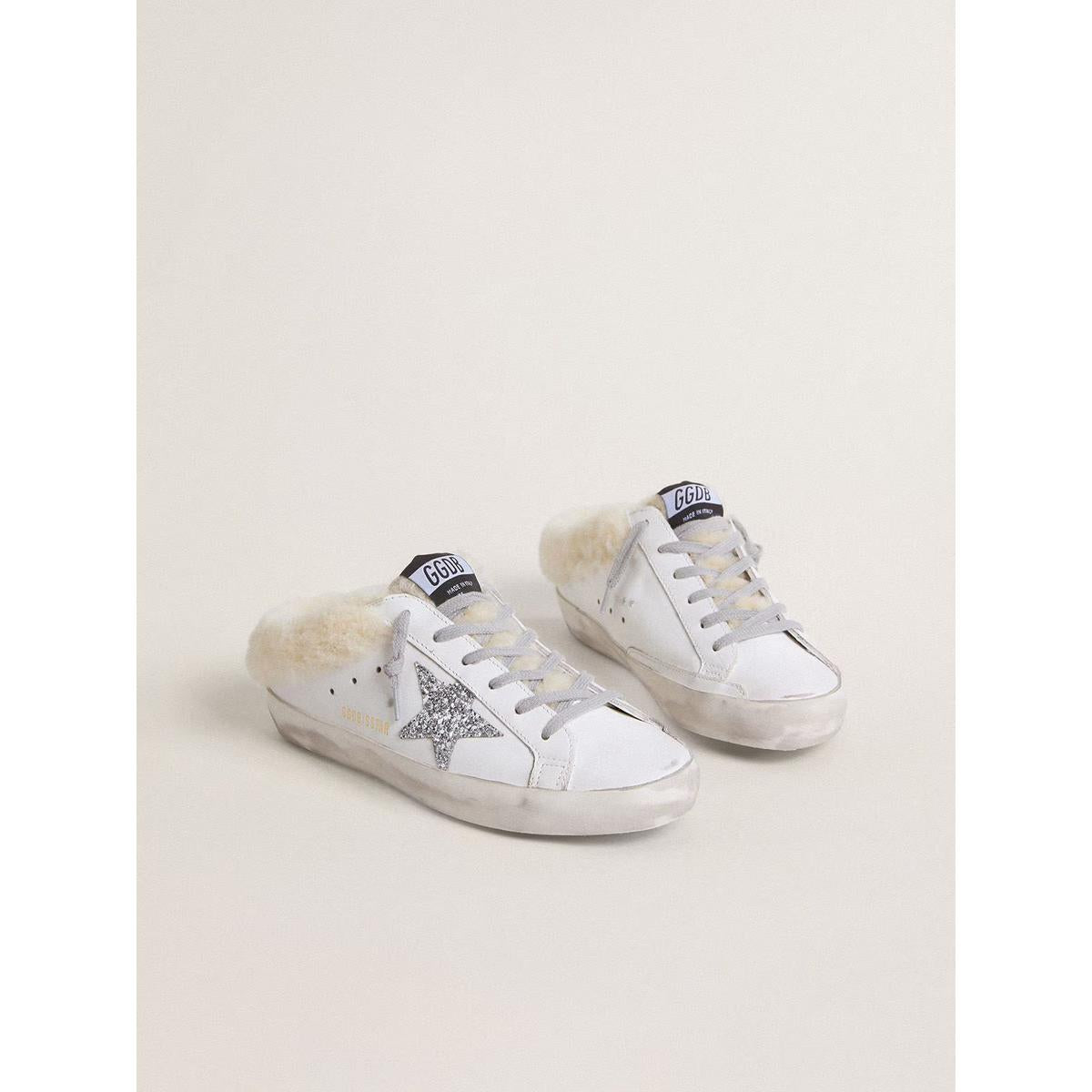 Golden Goose White/Silver/Beige Super-Star Sabot Sneakers