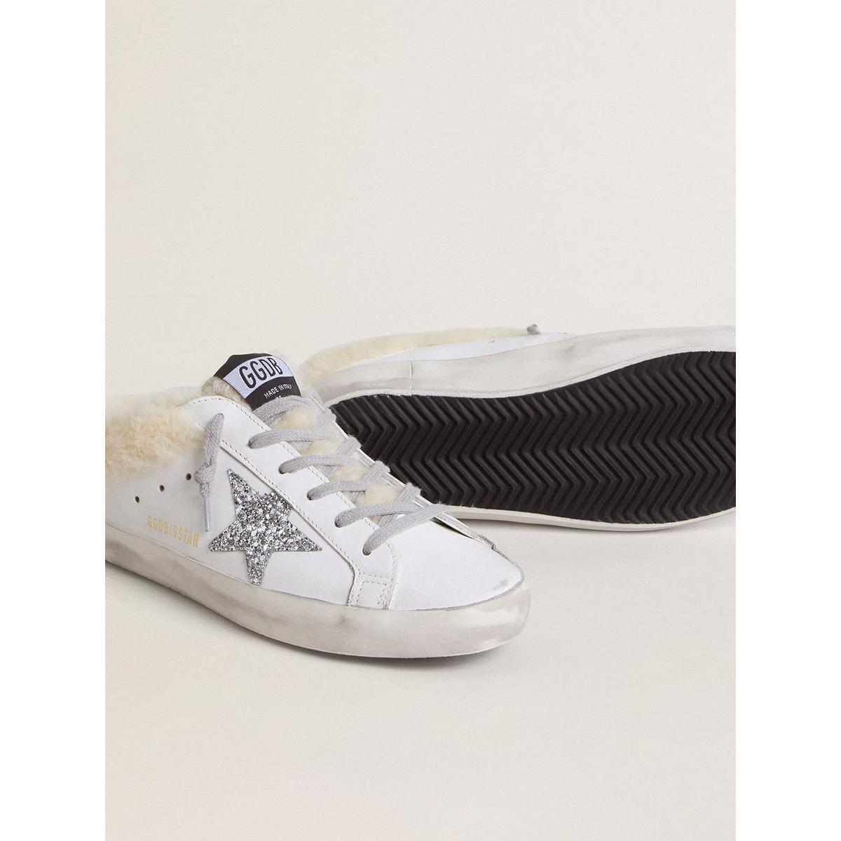 Golden Goose White/Silver/Beige Super-Star Sabot Sneakers