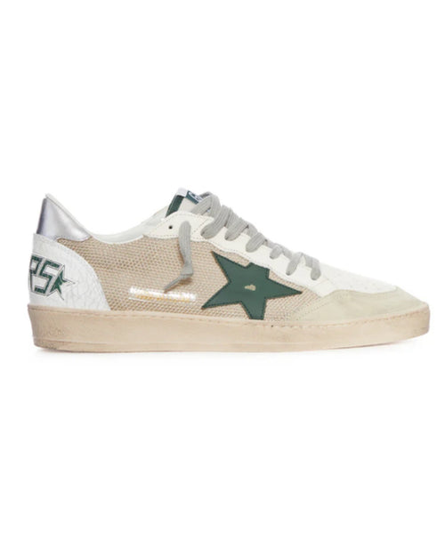 Golden Goose Ball Star Sneakers in Milk, Green and Silver