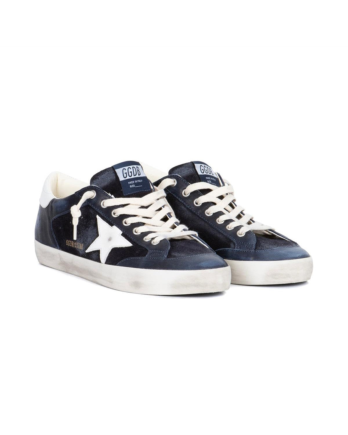 Golden Goose Super-Star Sneakers in Dark Blue and White