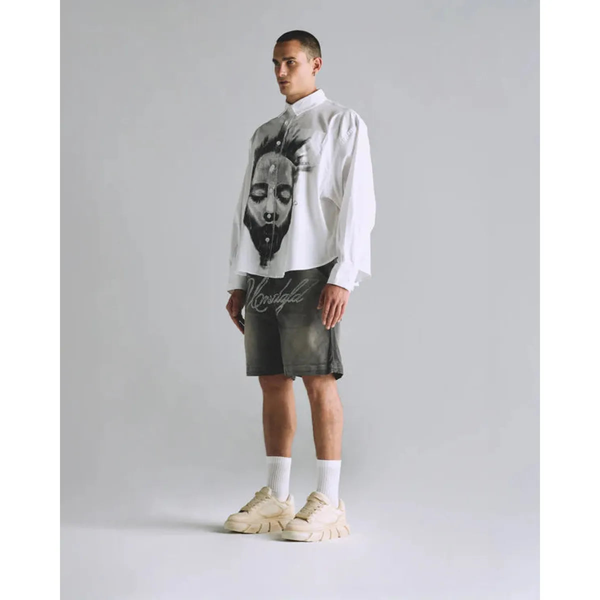 Undergold Helios Face Long Sleeve Boxy Bone Shirt
