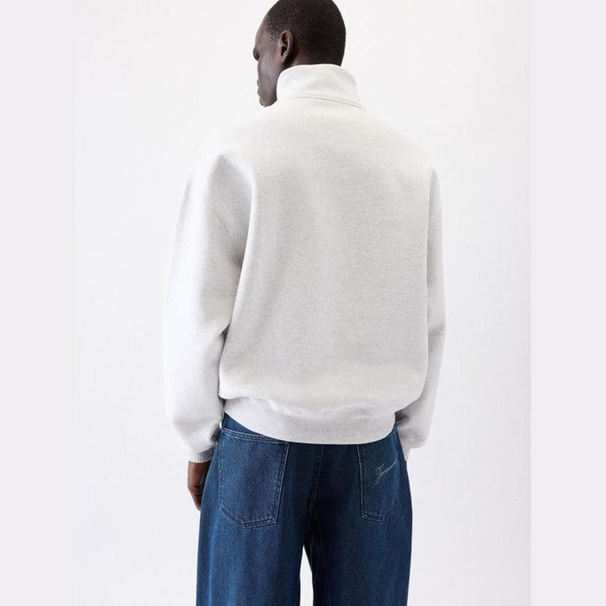 Jacquemus Gros-Grain Zip Roll-Neck Sweatshirt in Grey