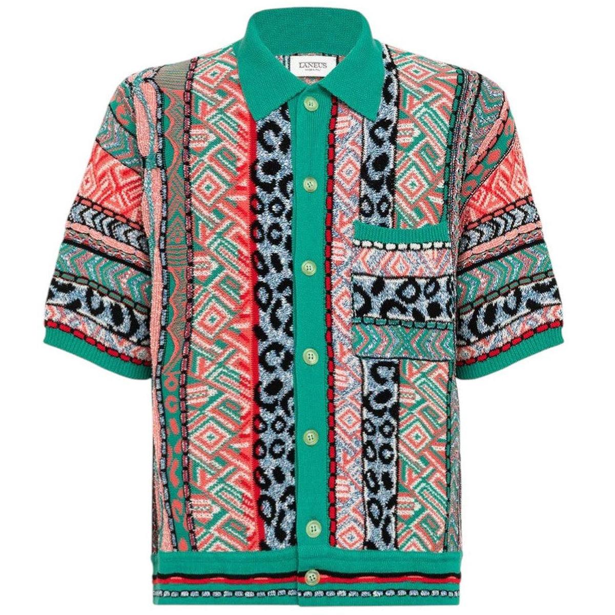 Laneus Emerald Green Multi-Thread Jacquard Shirt