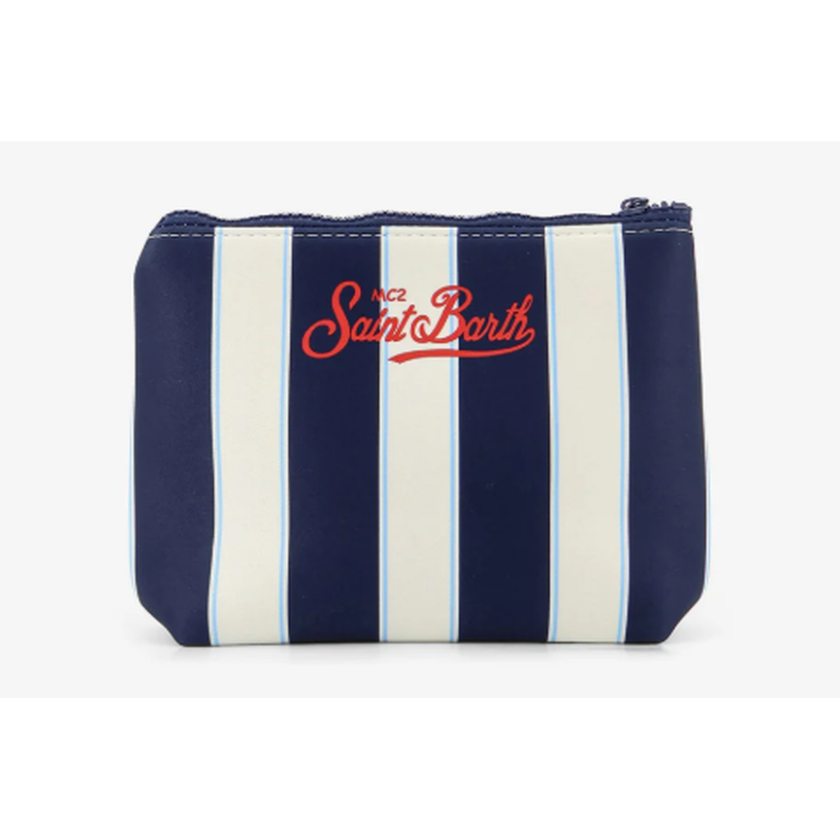 MC2 Saint Barth Aline Scuba Pouch with Wide Blue Stripes and Beach Club Logo