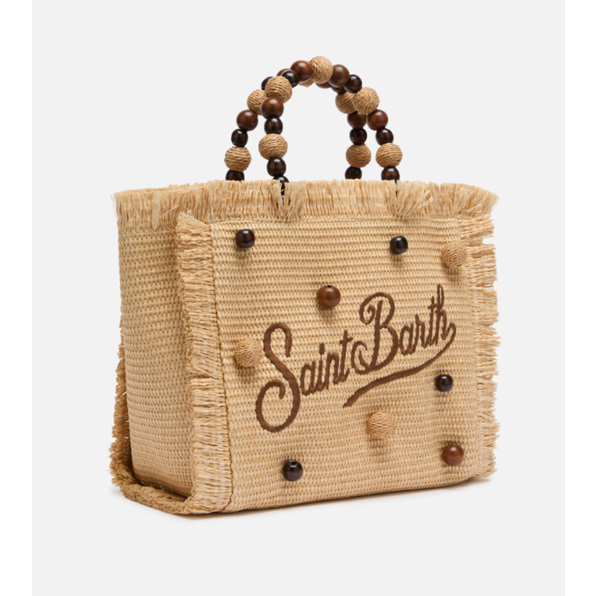 MC2 Saint Barth Colette Straw Effect Handbag with Wood Beads Handle