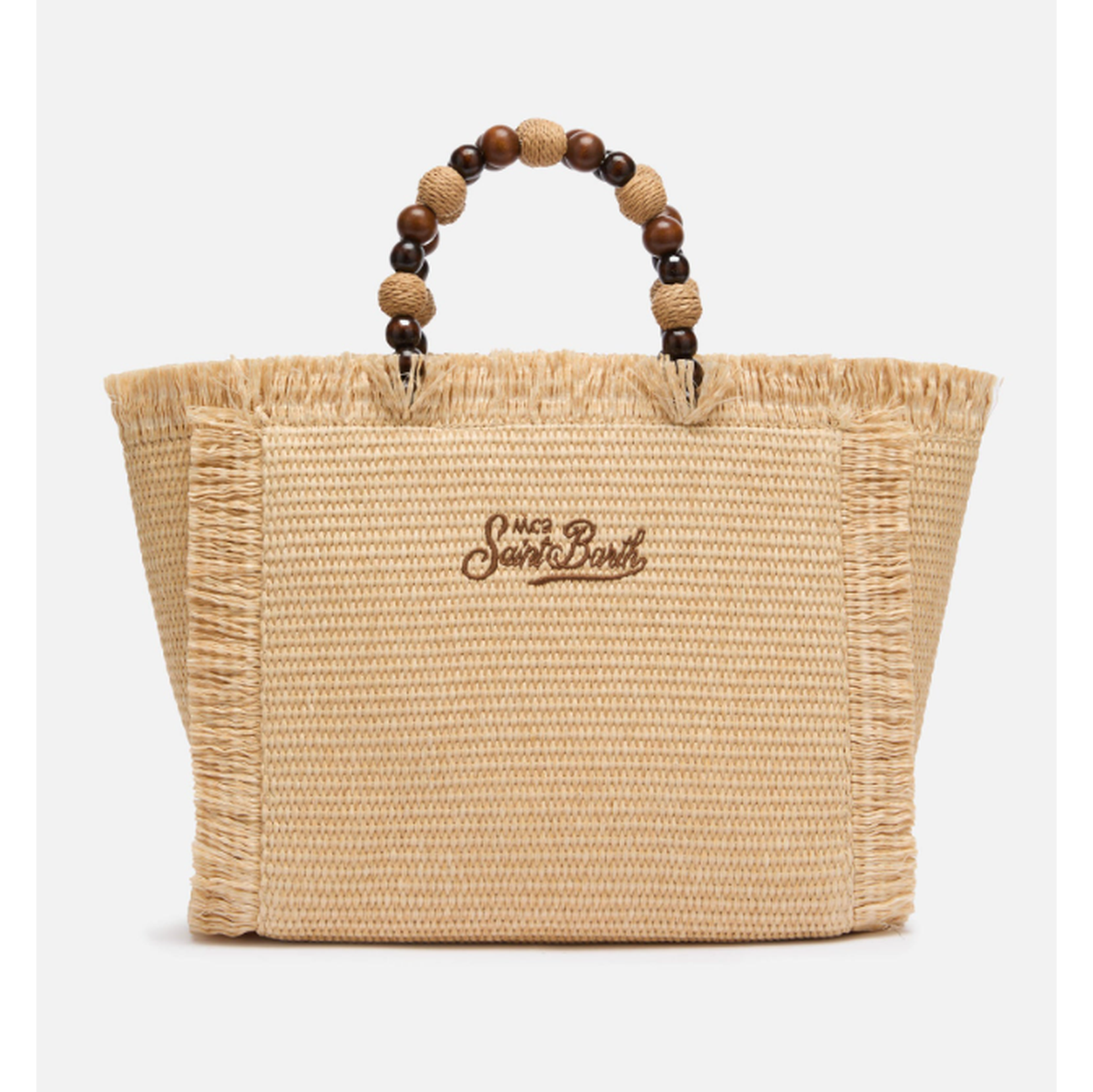 MC2 Saint Barth Colette Straw Effect Handbag with Wood Beads Handle