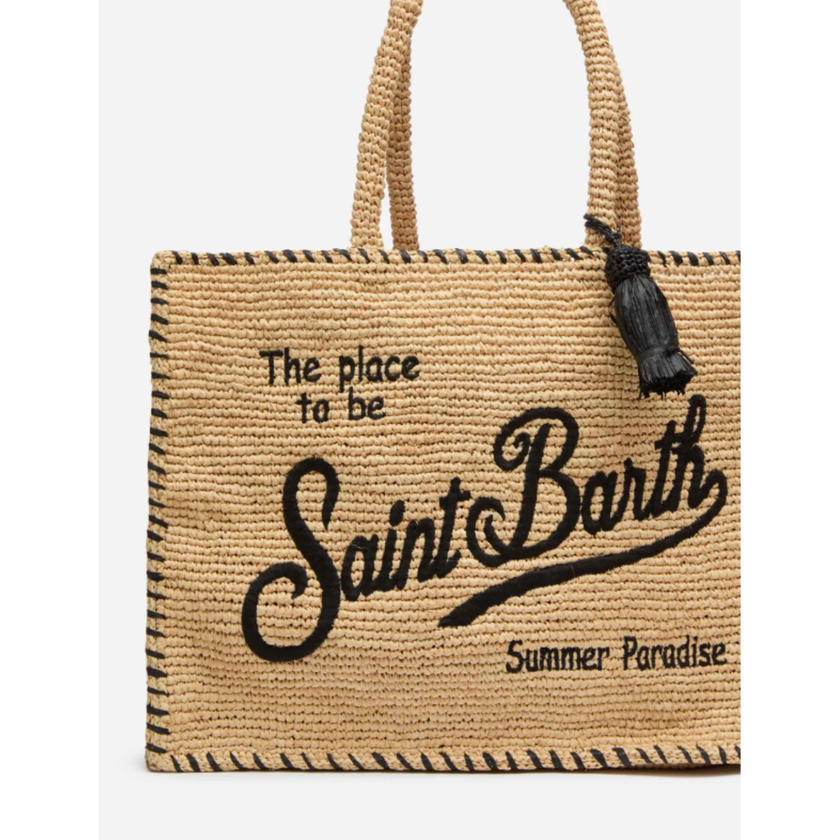 MC2 Saint Barth Vanity Raffia Shoulder Bag in Natural Beige with Black Trim