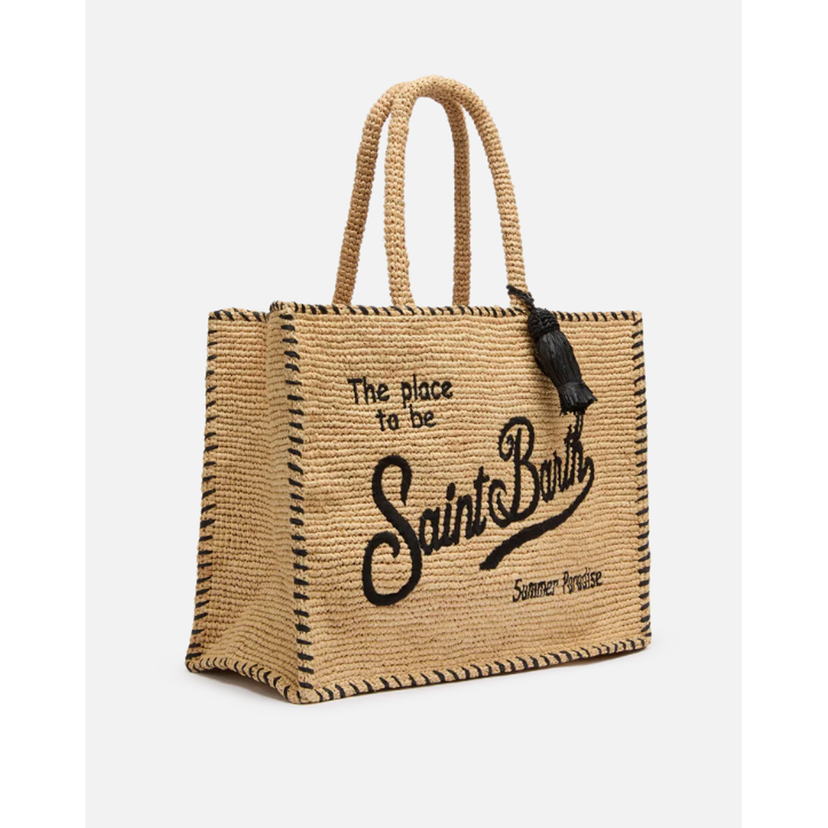 MC2 Saint Barth Vanity Raffia Shoulder Bag in Natural Beige with Black Trim