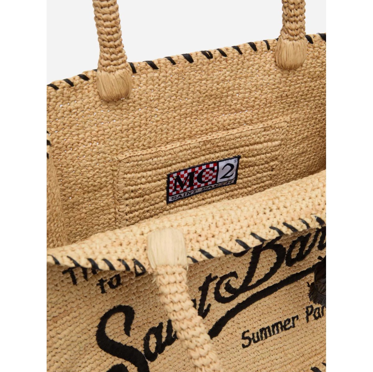 MC2 Saint Barth Vanity Raffia Shoulder Bag in Natural Beige with Black Trim