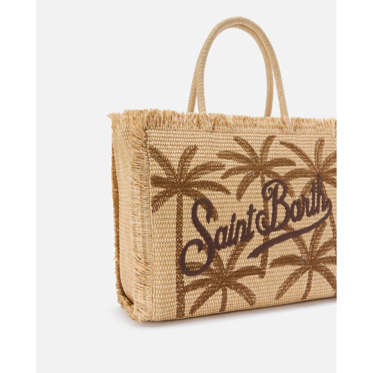 MC2 Saint Barth Vanity Straw Effect Bag in Beige and Brown with Palm Embroidery