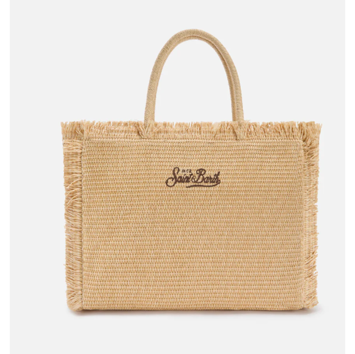 MC2 Saint Barth Vanity Straw Effect Bag in Beige and Brown with Palm Embroidery