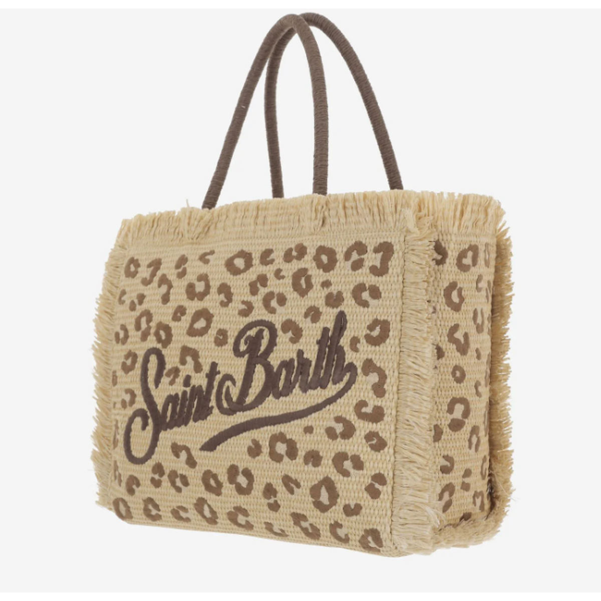 MC2 Saint Barth Vanity Straw Effect Bag in Beige and Brown Leopard Print