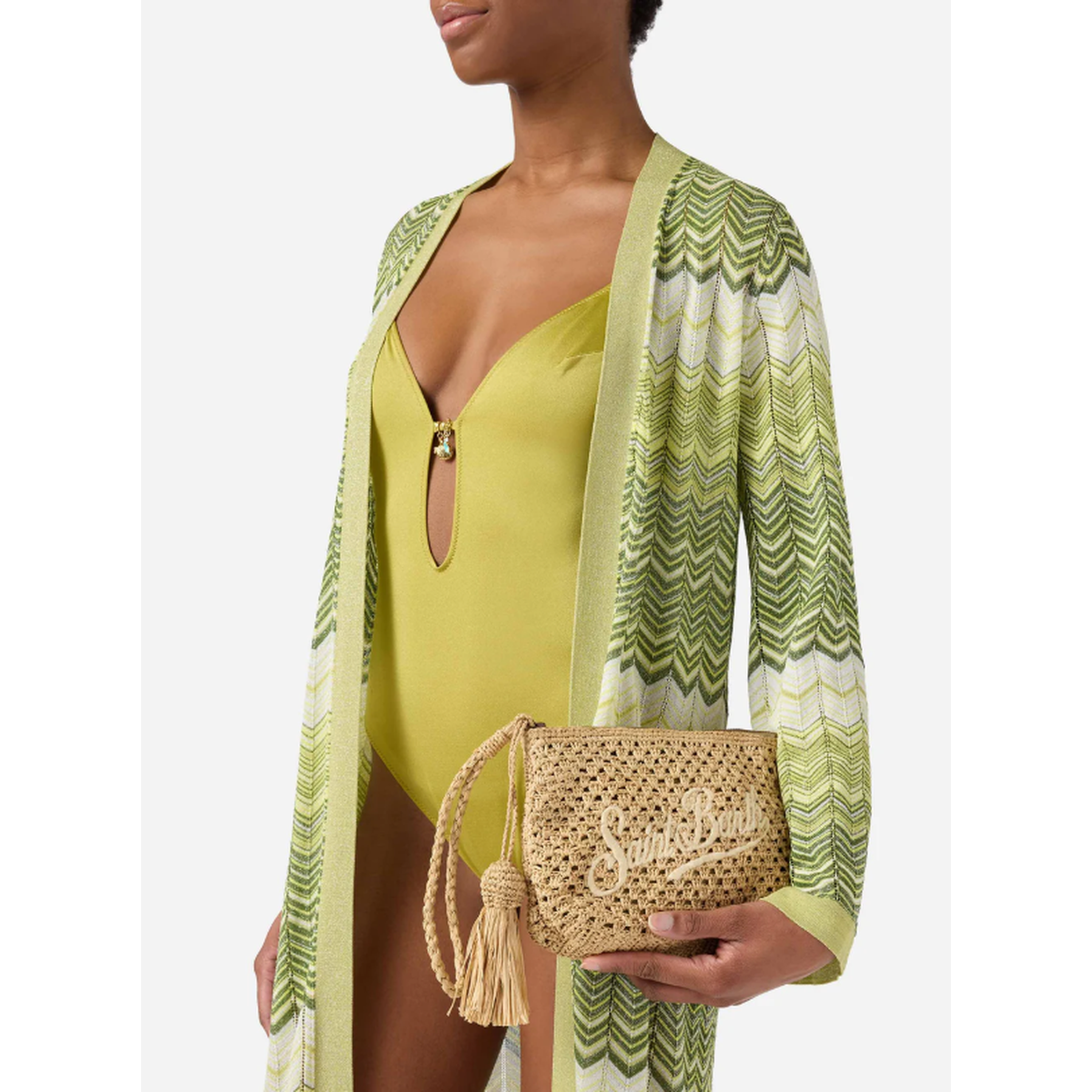 MC2 Saint Barth Natural Raffia Pouch with Embroidered Logo