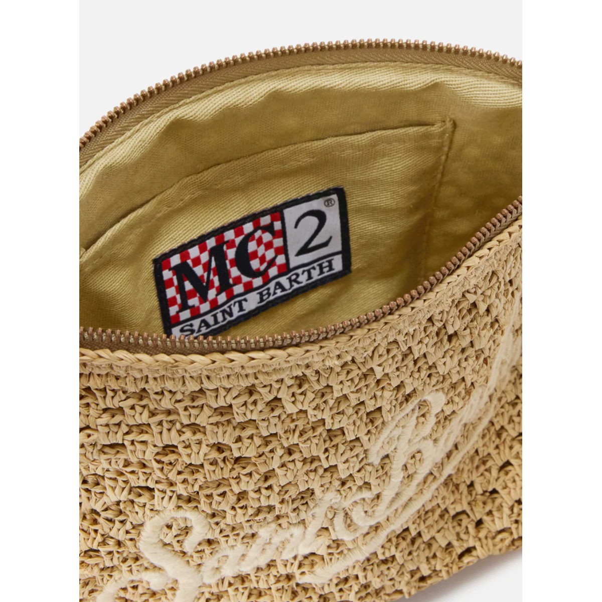 MC2 Saint Barth Natural Raffia Pouch with Embroidered Logo
