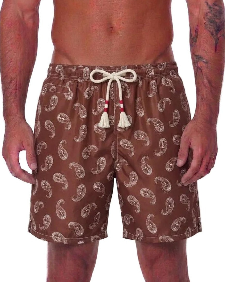 MC2 Saint Barth Caprese Swim Shorts in Brown Love Paisley