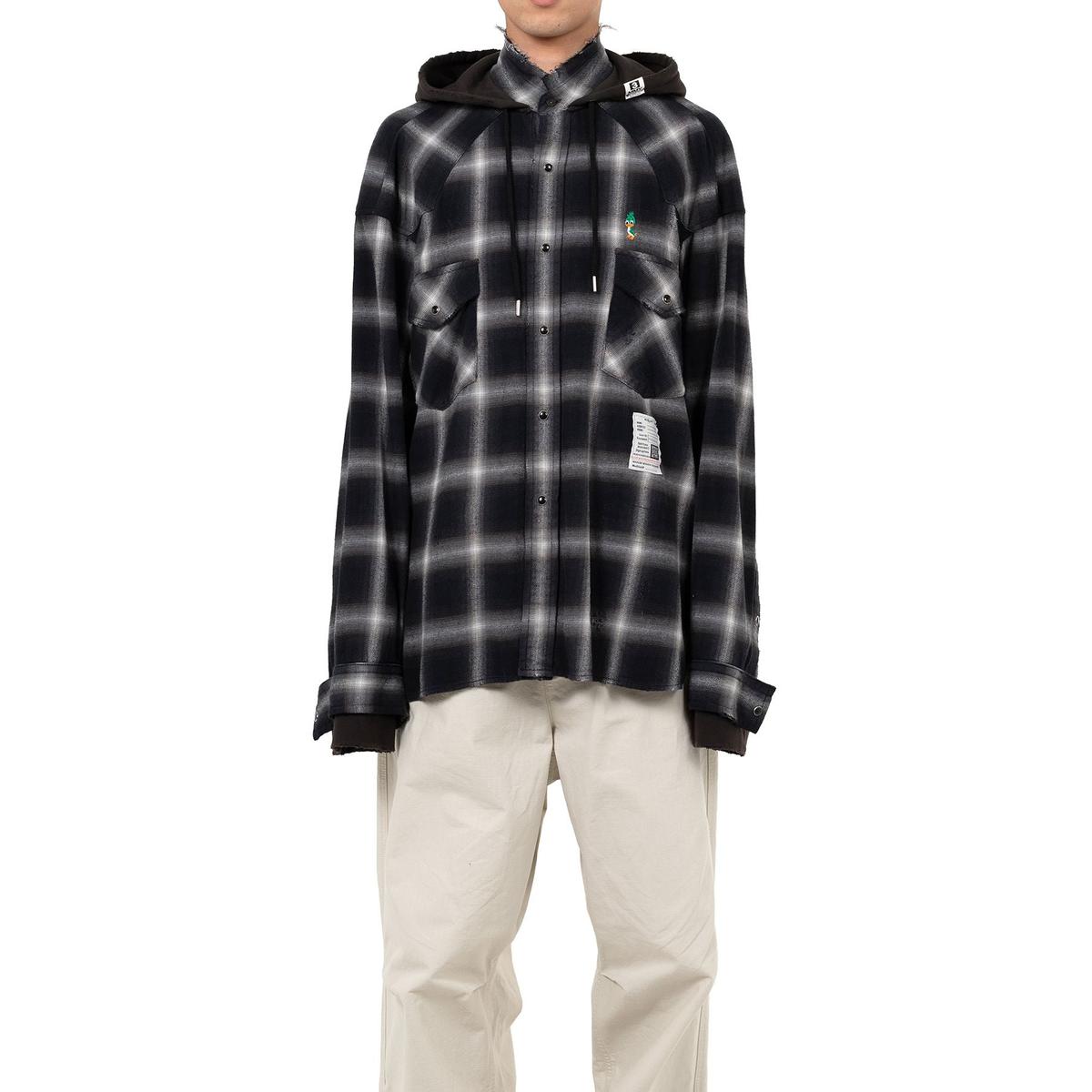Maison Mihara Hoodie Combine Checkered Shirt