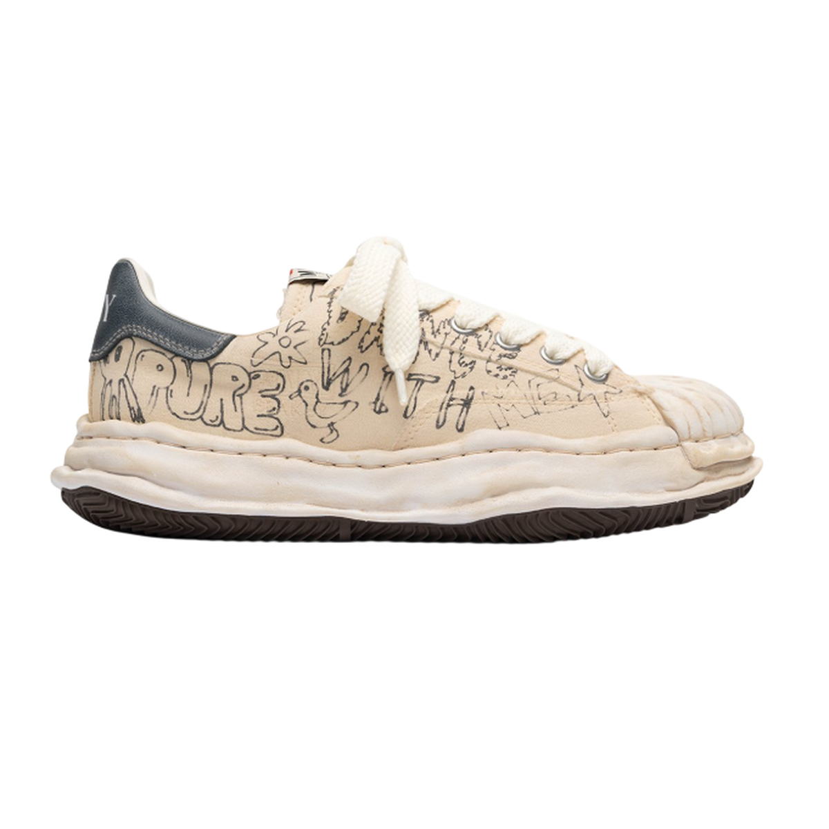 Maison Mihara Yasuhiro "BLAKEY" White Graffiti Printed Canvas Sneaker