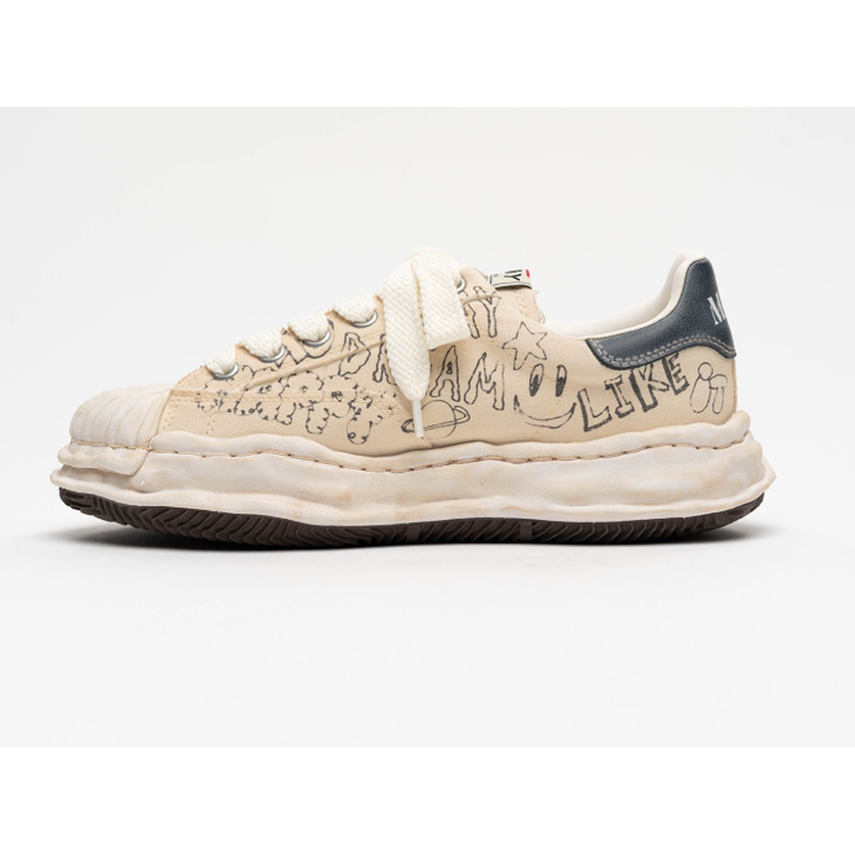 Maison Mihara Yasuhiro "BLAKEY" White Graffiti Printed Canvas Sneaker