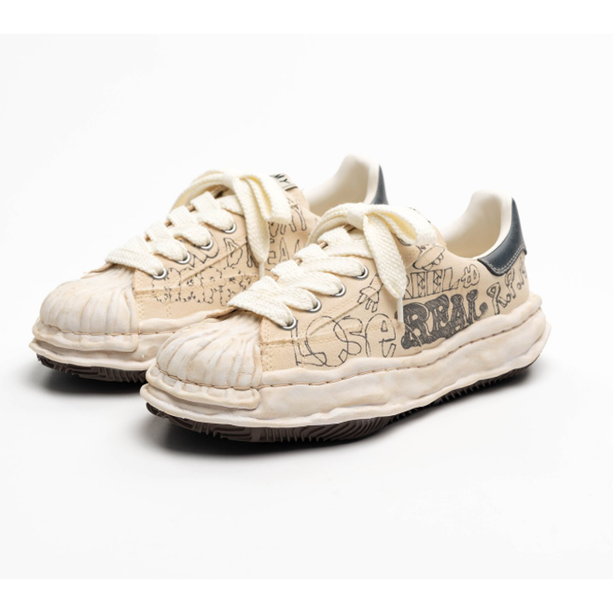 Maison Mihara Yasuhiro "BLAKEY" White Graffiti Printed Canvas Sneaker