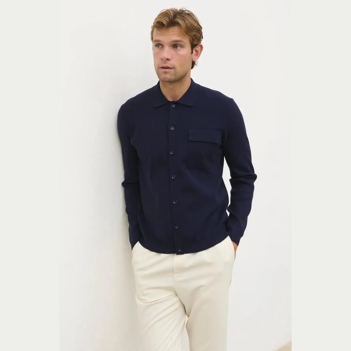 NOBL Koen Knitted Shirt in Navy