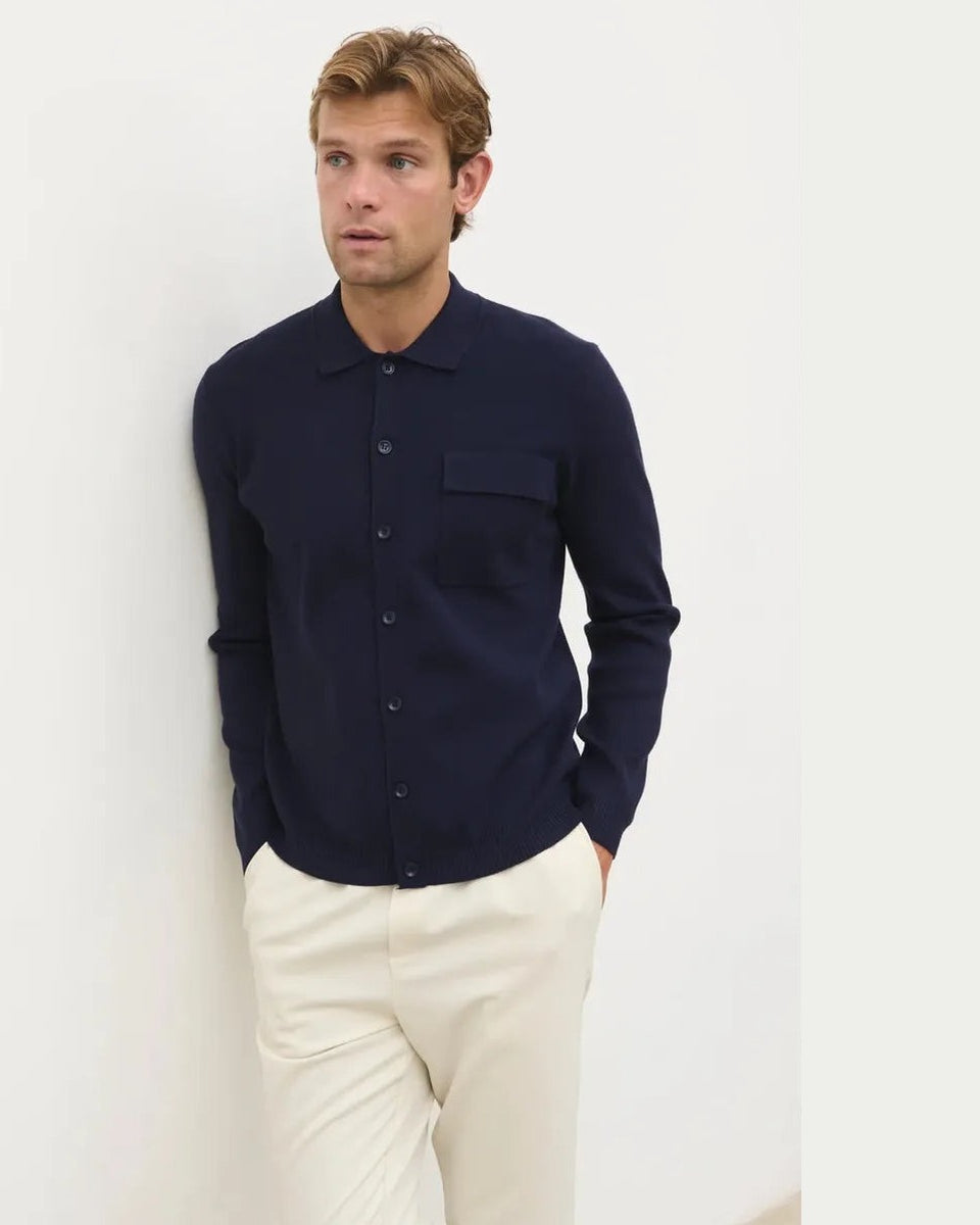 NOBL Koen Knitted Shirt in Navy