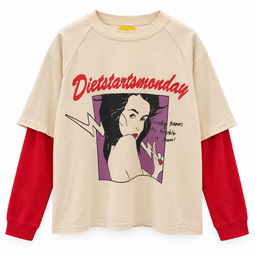 Diet Starts Monday Double Layer Trouble T-Shirt in White and Red
