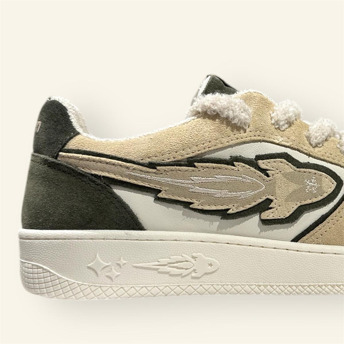 Enterprise Japan X Mr Something EGG Rocket Sneakers In Quercia/Ecru/Confetto Suede and Leather