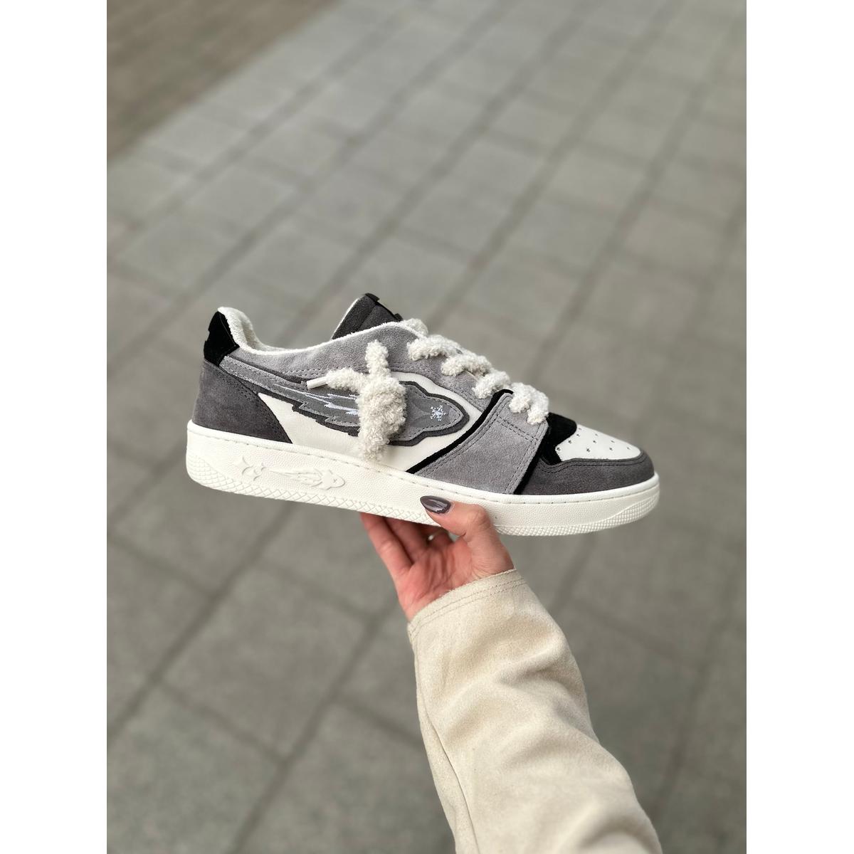 Enterprise Japan X Mr Something EGG Rocket Sneakers In Fumo/Nero/Confetto Suede and Leather