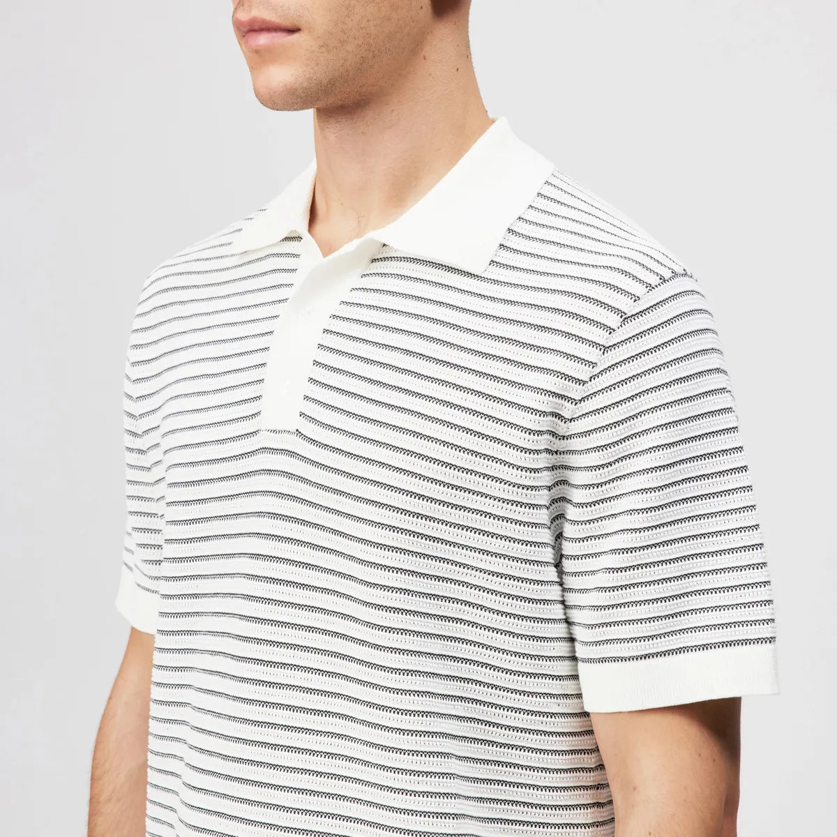Drykorn Tamian Ecru Relaxed Knit Polo Shirt