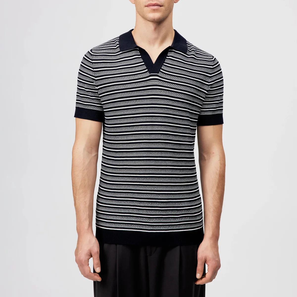 Drykorn Braian Black Stripes Knitted Polo Shirt