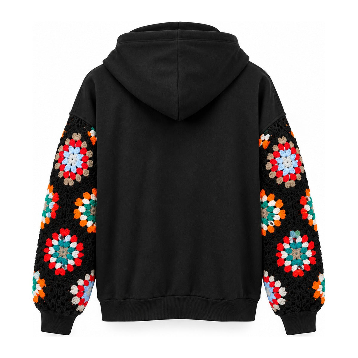 Discovered Crochet Sleeve Zip Hoodie in Black