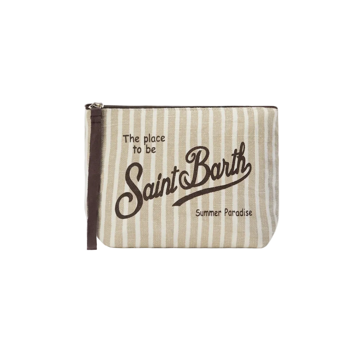MC2 Saint Barth Aline linen pouch with beige striped pattern