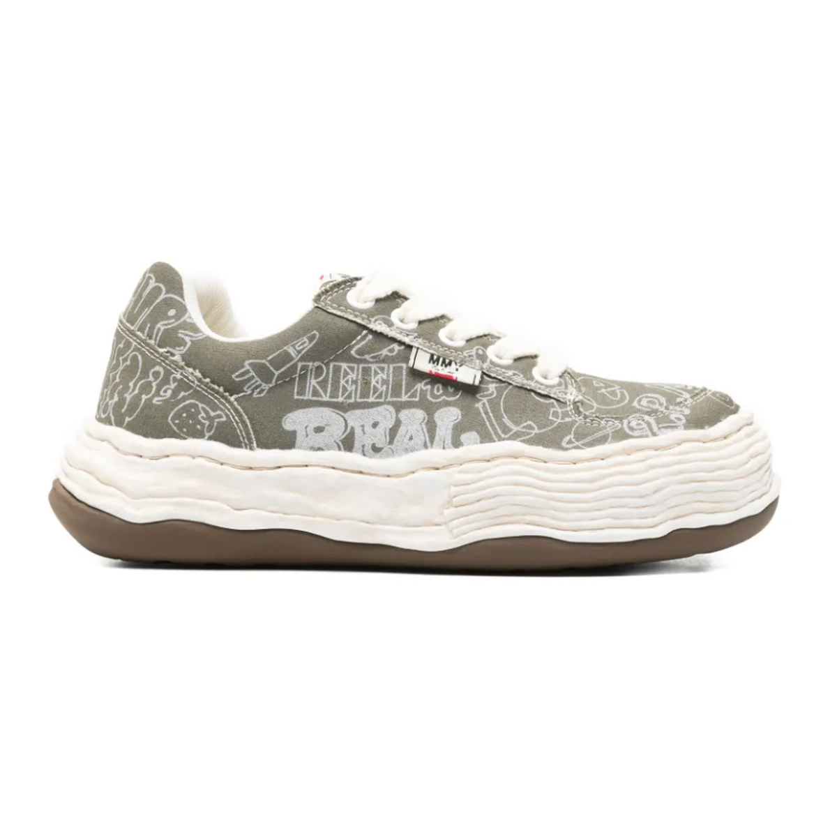 Maison Mihara Yasuhiro "OLIVER" Green Graffiti Printed Canvas Low-top Sneaker