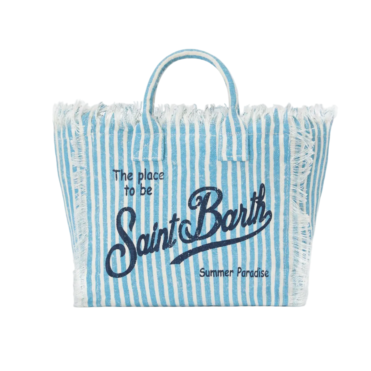 MC2 Saint Barth Colette linen striped bag in light blue and white
