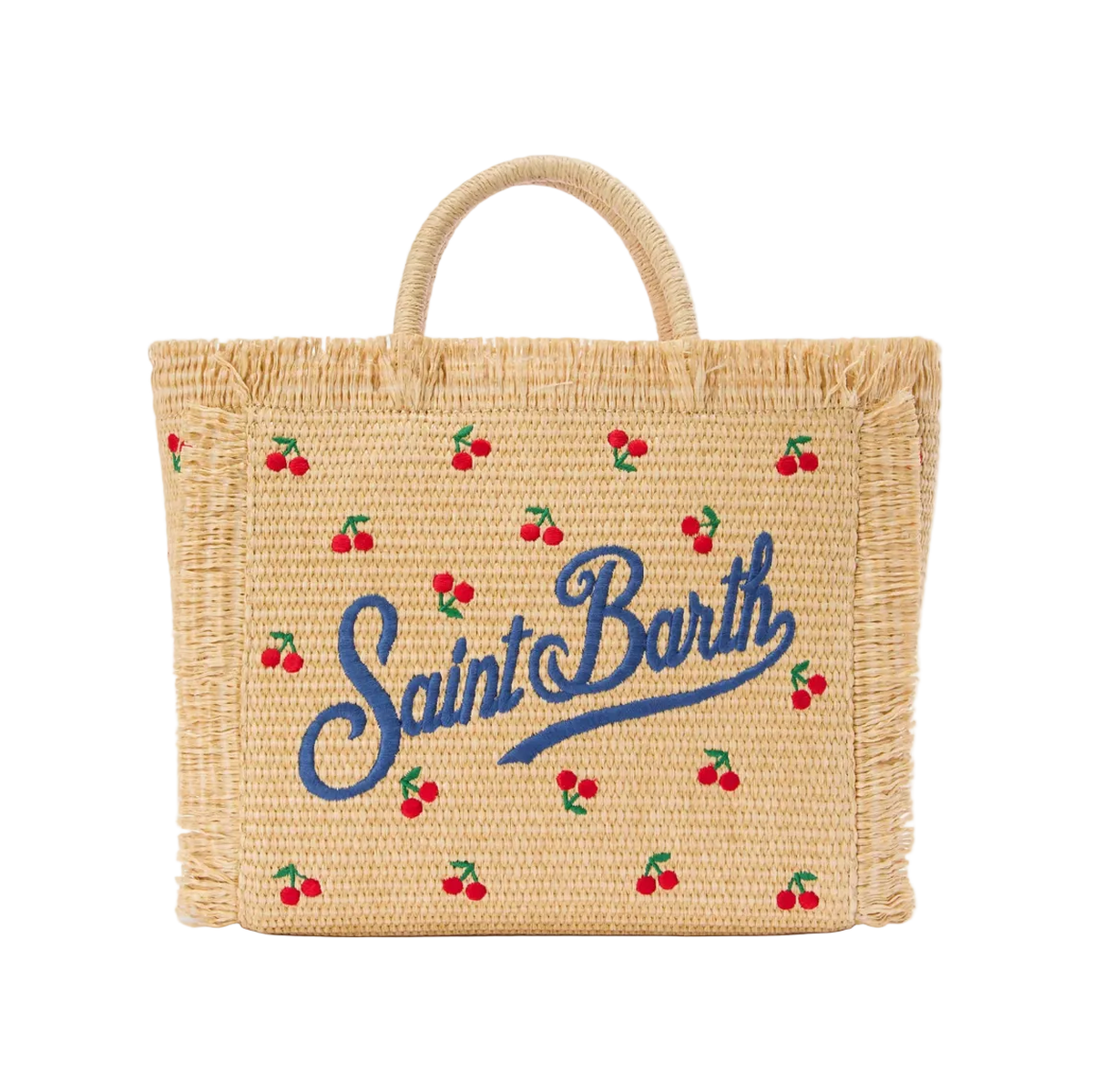 MC2 Saint Barth Colette bag in straw effect fabric with cherry embroidery