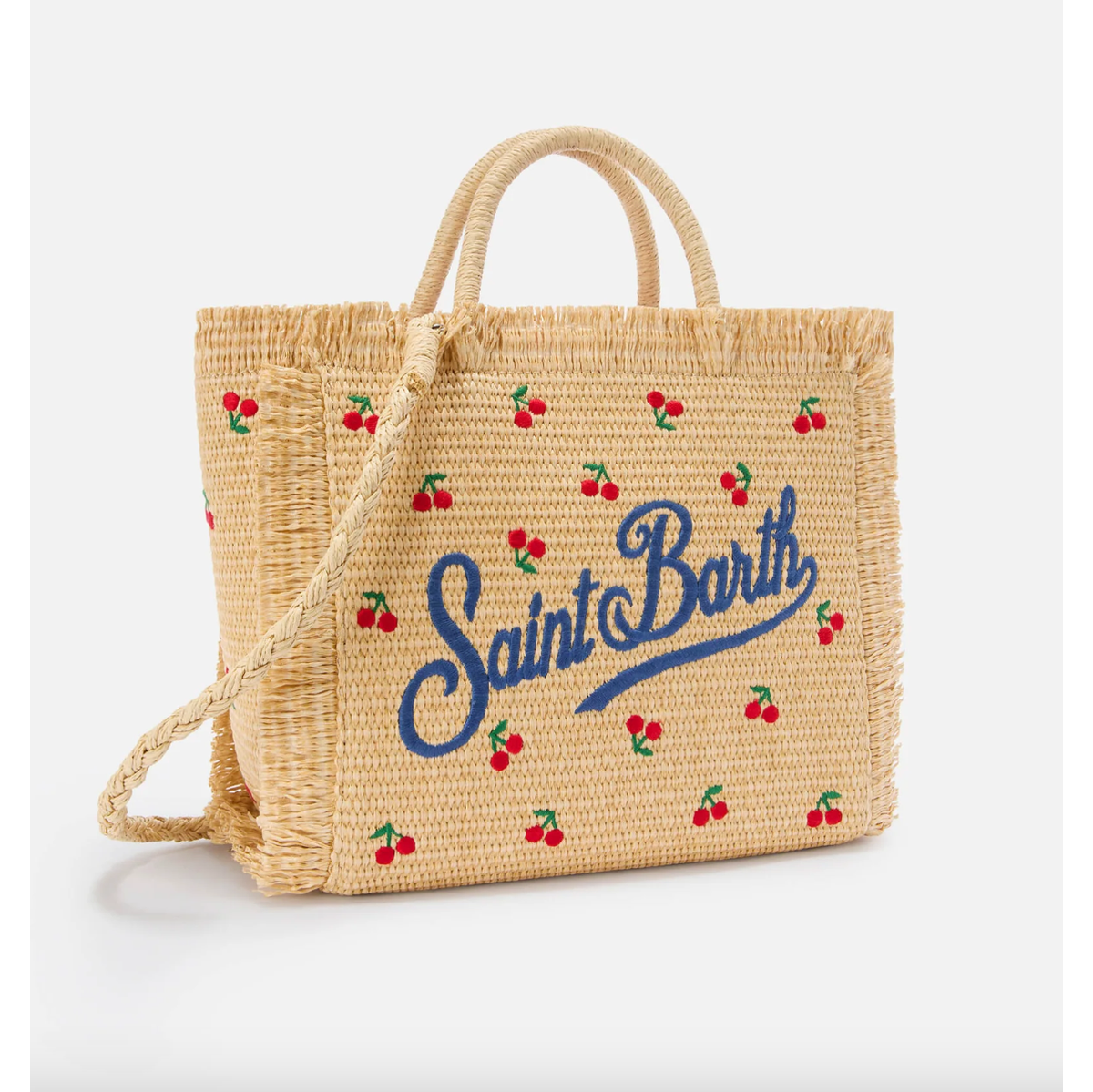 MC2 Saint Barth Colette bag in straw effect fabric with cherry embroidery