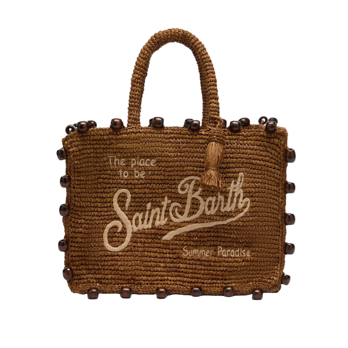 MC2 Saint Barth Colette Raffia brown handbag with beads and logo embroidery