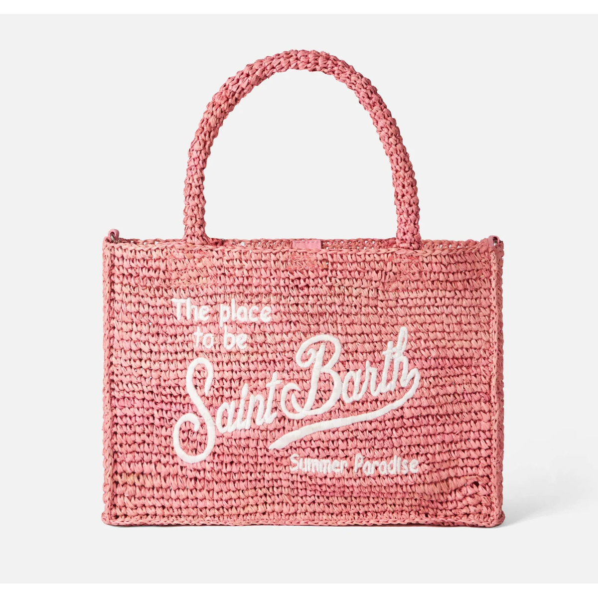 MC2 Saint Barth Colette pink raffia handbag with Saint Barth embroidery