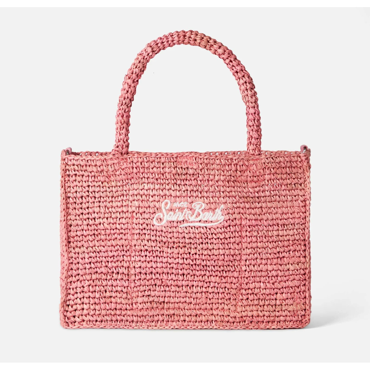 MC2 Saint Barth Colette pink raffia handbag with Saint Barth embroidery