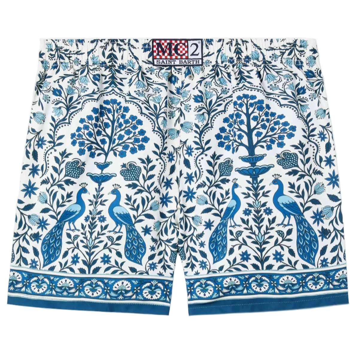 MC2 Saint Barth Gustavia white swim shorts with contrasting peacock print