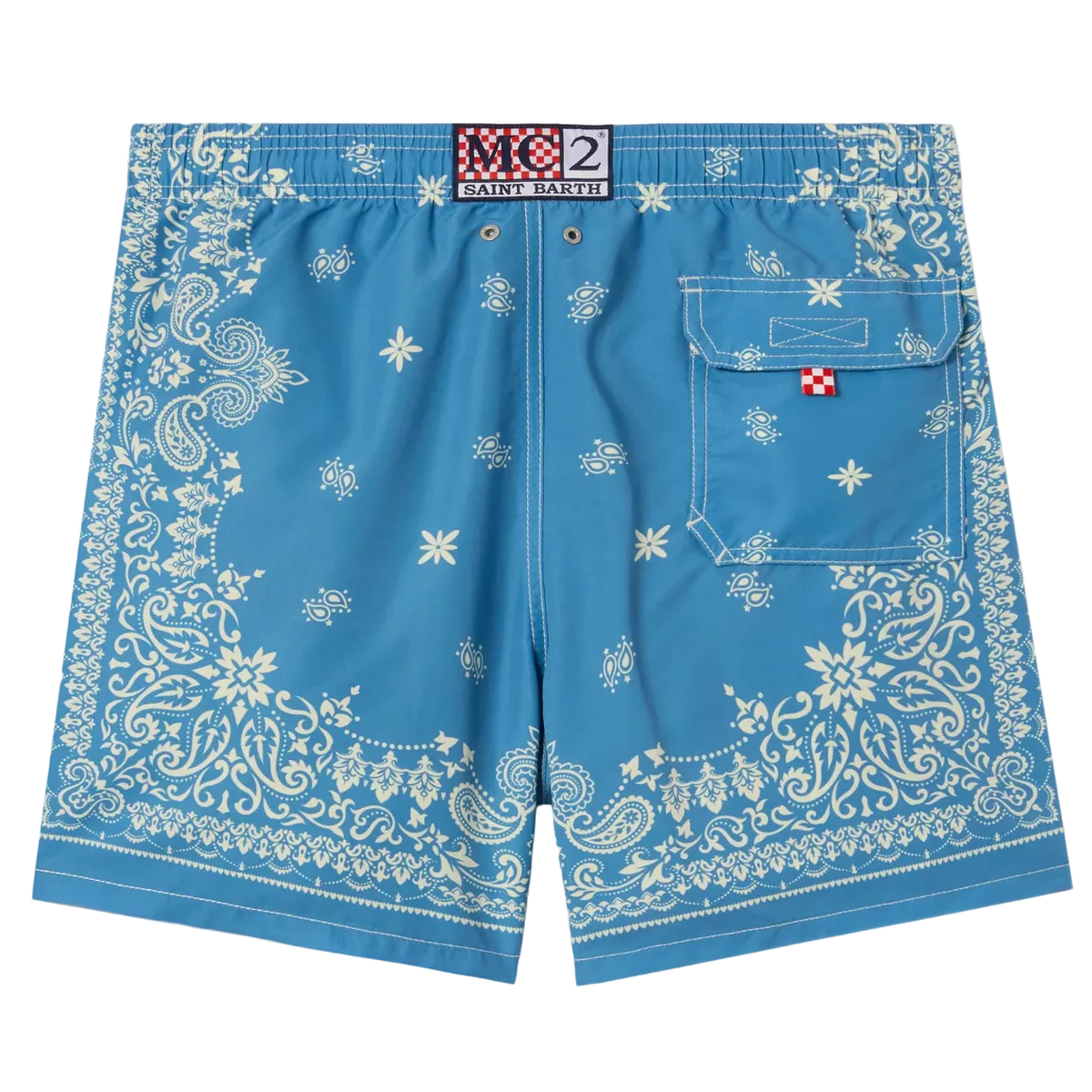 MC2 Saint Barth Gustavia light blue swim shorts with bandana print
