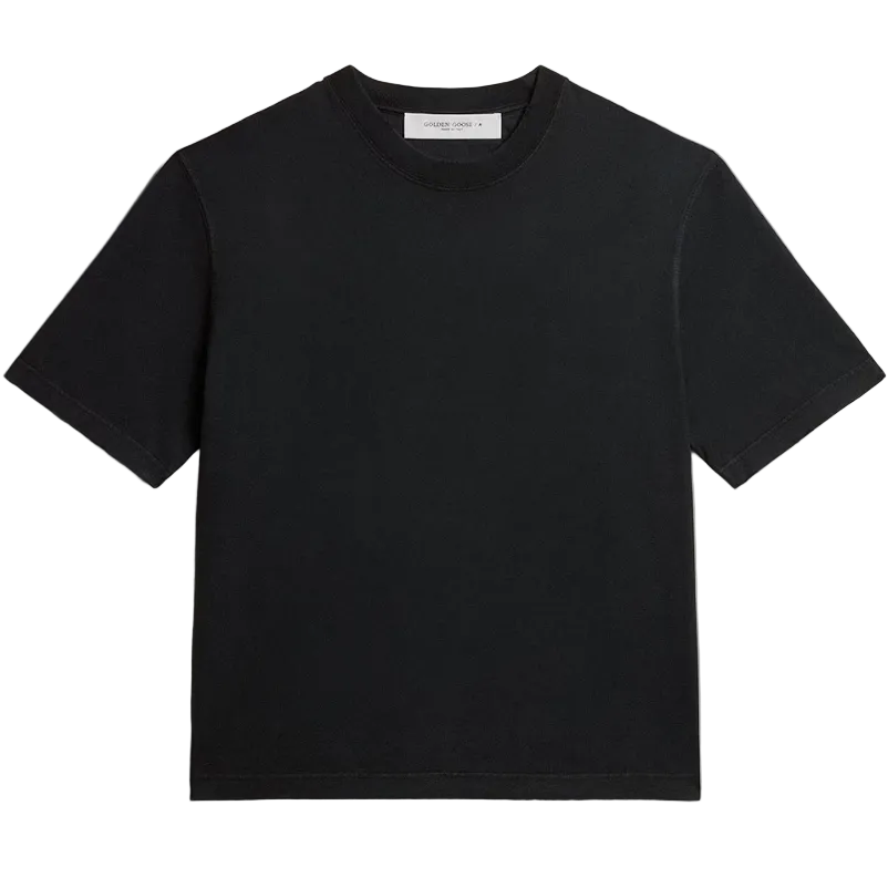 Golden Goose Cotton Jersey T-shirt with Logo Patch in Washed Black